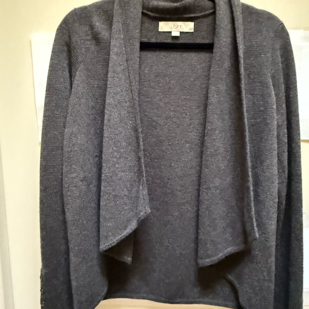 LOFT Gray Sweater Draped Cardigan w/ 4 buttons on sleeves Size 14